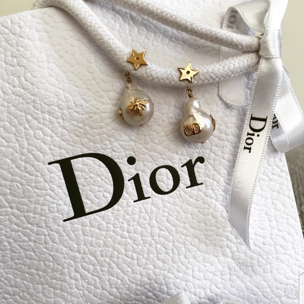 Dior pearl drop earrings with gold posts